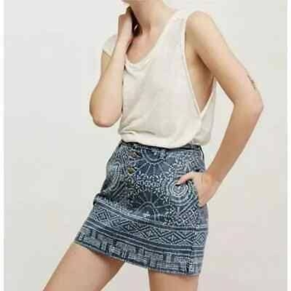 FREE PEOPLE School Daze Printed Jean Skirt